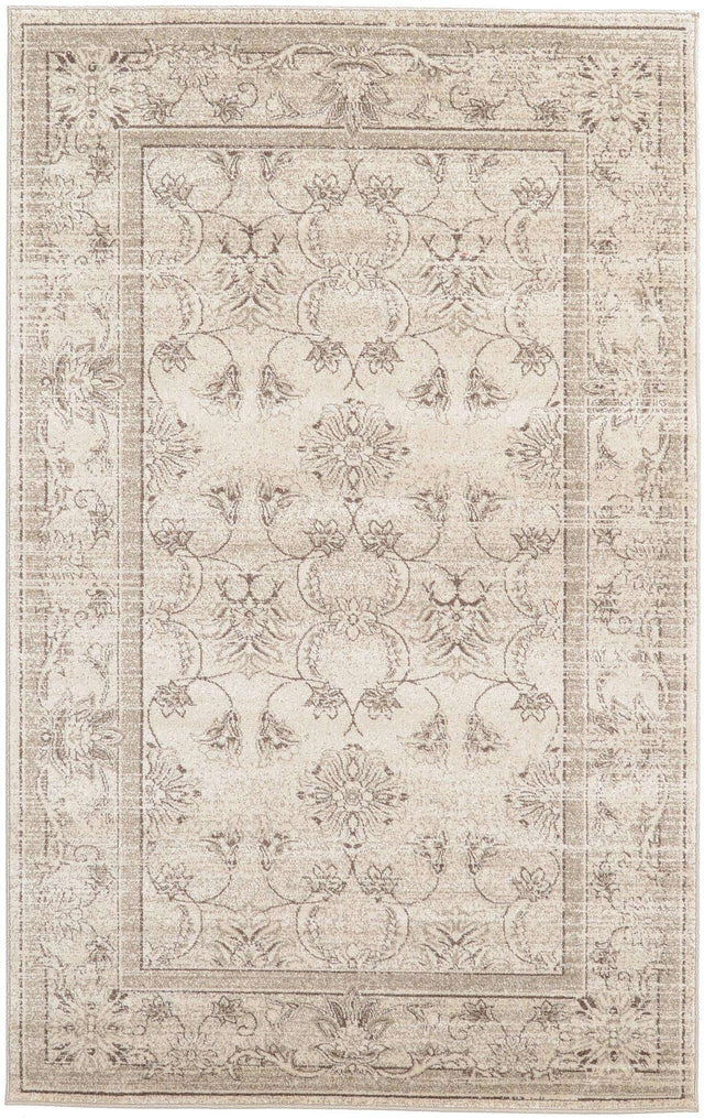 Ivory 5' 3 x 8' La Jolla Rectangle Area Rug 100% Polypropylene Traditional Pattern Easy Clean Carpet for Living, Dining, Bedroom, Office for Sale at Rug Engine