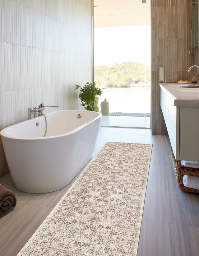 Ivory 2' 7 x 10' La Jolla Runner Area Rug 100% Polypropylene Traditional Pattern Easy Clean Carpet for Living, Dining, Bedroom, Office for Sale at Rug Engine