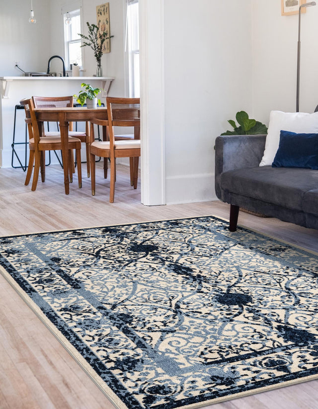 Ivory and Blue 10' 6 x 16' 5 La Jolla Rectangle Area Rug 100% Polypropylene Traditional Pattern Easy Clean Carpet for Living, Dining, Bedroom, Office for Sale at Rug Engine