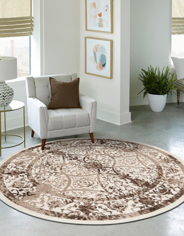 Beige 12' 2 x 12' 2 La Jolla Round Area Rug 100% Polypropylene Traditional Pattern Easy Clean Carpet for Living, Dining, Bedroom, Office for Sale at Rug Engine