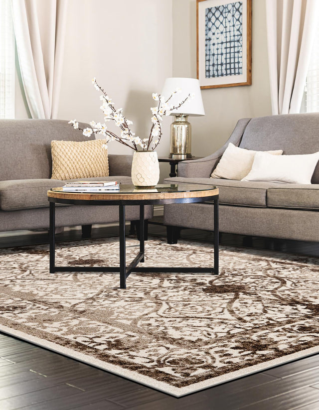 Beige 4' 1 x 6' 1 La Jolla Rectangle Area Rug 100% Polypropylene Traditional Pattern Easy Clean Carpet for Living, Dining, Bedroom, Office for Sale at Rug Engine