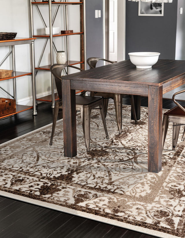 Beige 7' 10 x 11' La Jolla Rectangle Area Rug 100% Polypropylene Traditional Pattern Easy Clean Carpet for Living, Dining, Bedroom, Office for Sale at Rug Engine