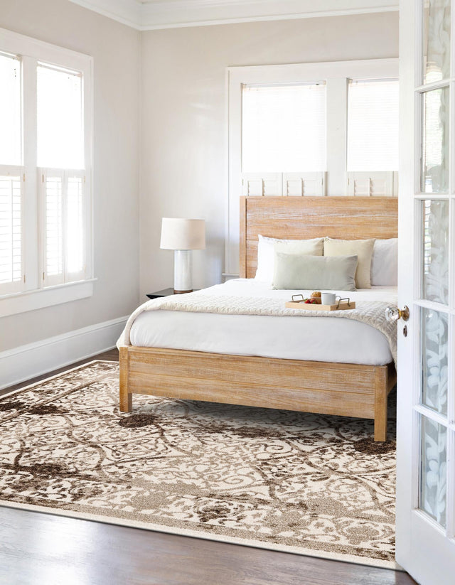 Beige 7' 10 x 11' La Jolla Rectangle Area Rug 100% Polypropylene Traditional Pattern Easy Clean Carpet for Living, Dining, Bedroom, Office for Sale at Rug Engine