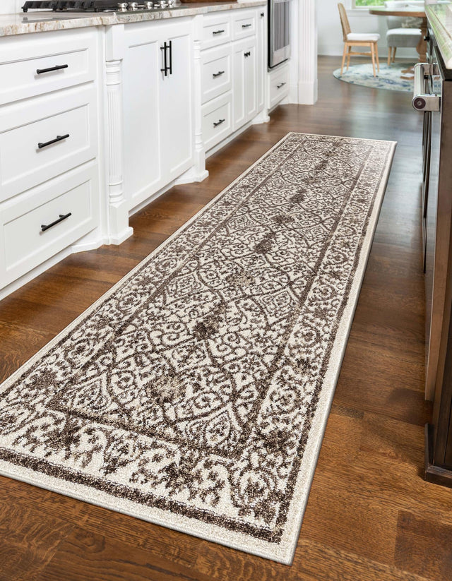 Beige 2' 7 x 10' La Jolla Runner Area Rug 100% Polypropylene Traditional Pattern Easy Clean Carpet for Living, Dining, Bedroom, Office for Sale at Rug Engine