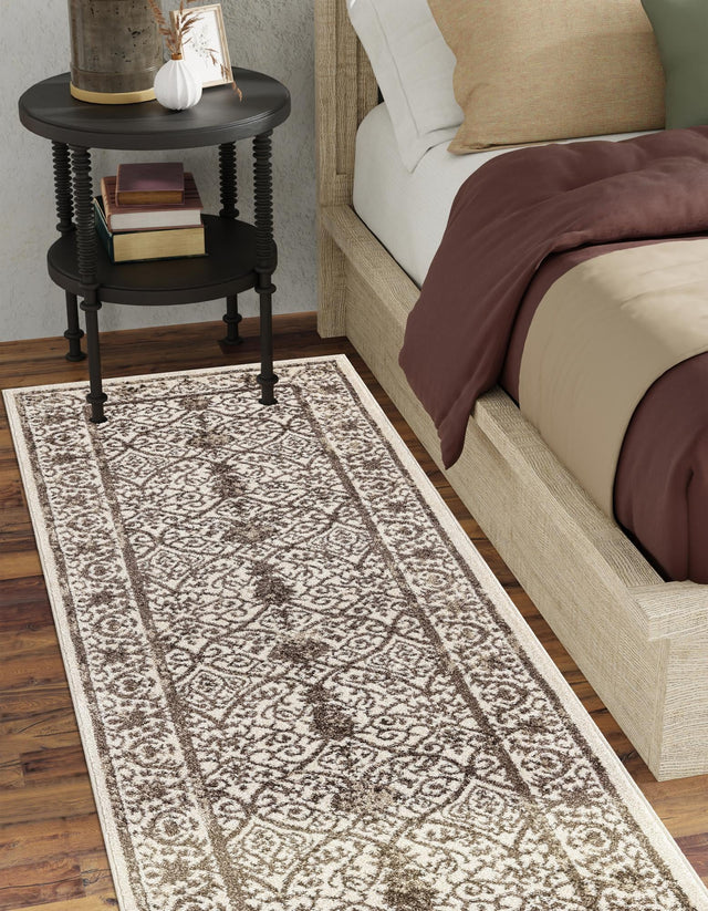 Beige 2' 7 x 10' La Jolla Runner Area Rug 100% Polypropylene Traditional Pattern Easy Clean Carpet for Living, Dining, Bedroom, Office for Sale at Rug Engine