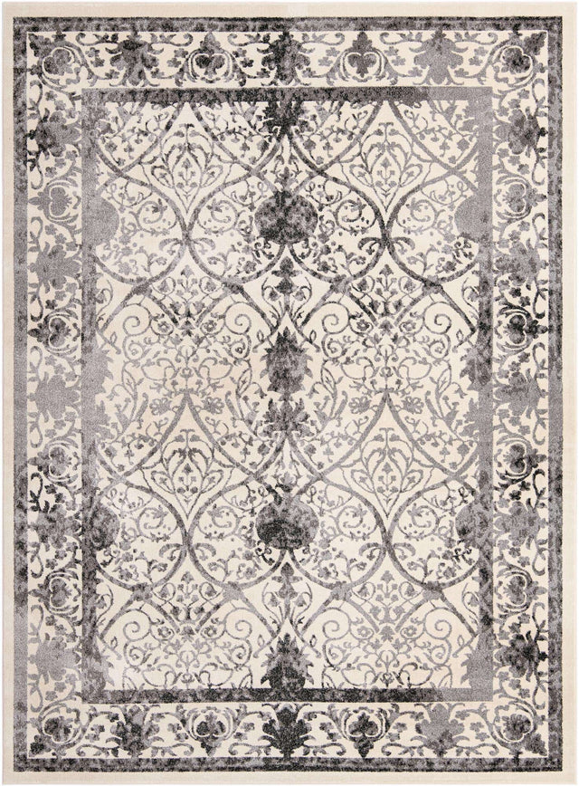 Ivory and Gray 9' x 12' La Jolla Rectangle Area Rug 100% Polypropylene Traditional Pattern Easy Clean Carpet for Living, Dining, Bedroom, Office for Sale at Rug Engine