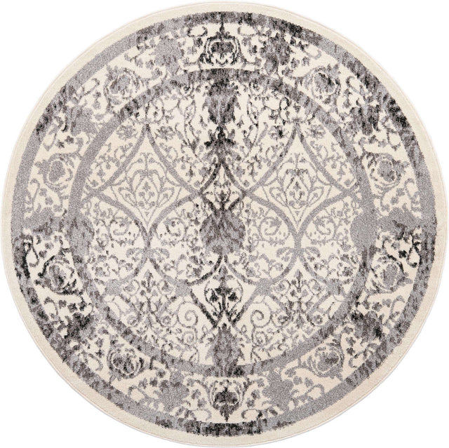 Ivory and Gray 6' 1 x 6' 1 La Jolla Round Area Rug 100% Polypropylene Traditional Pattern Easy Clean Carpet for Living, Dining, Bedroom, Office for Sale at Rug Engine