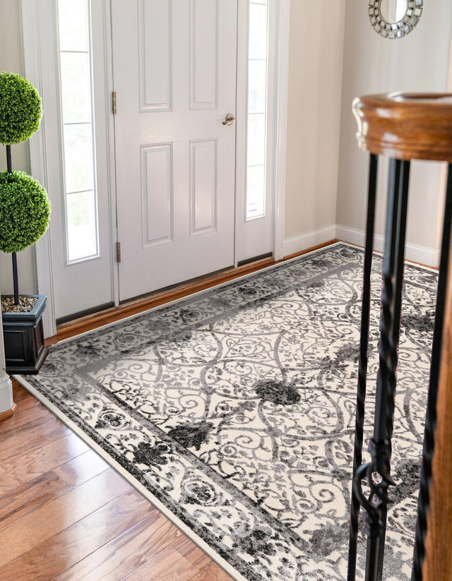 Ivory and Gray 5' 3 x 8' La Jolla Rectangle Area Rug 100% Polypropylene Traditional Pattern Easy Clean Carpet for Living, Dining, Bedroom, Office for Sale at Rug Engine