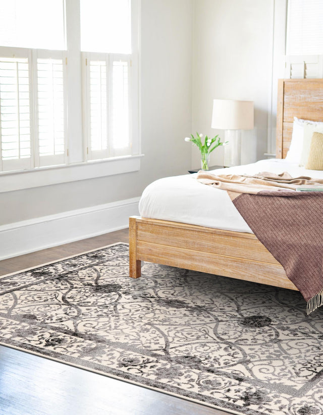 Ivory and Gray 5' 3 x 8' La Jolla Rectangle Area Rug 100% Polypropylene Traditional Pattern Easy Clean Carpet for Living, Dining, Bedroom, Office for Sale at Rug Engine