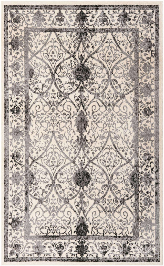 Ivory and Gray 5' 3 x 8' La Jolla Rectangle Area Rug 100% Polypropylene Traditional Pattern Easy Clean Carpet for Living, Dining, Bedroom, Office for Sale at Rug Engine