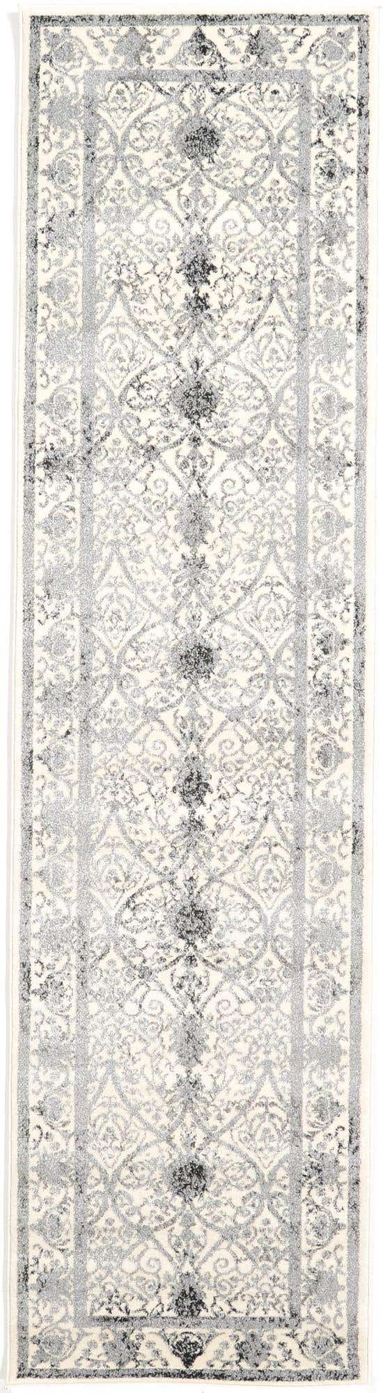 Ivory and Gray 2' 7 x 10' La Jolla Runner Area Rug 100% Polypropylene Traditional Pattern Easy Clean Carpet for Living, Dining, Bedroom, Office for Sale at Rug Engine