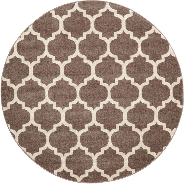 Brown 6' 1 x 6' 1 Trellis Round Area Rug