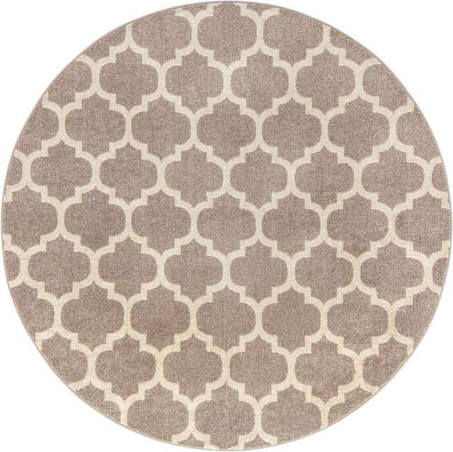 Light Brown 7' 10 x 7' 10 Trellis Round Area Rug