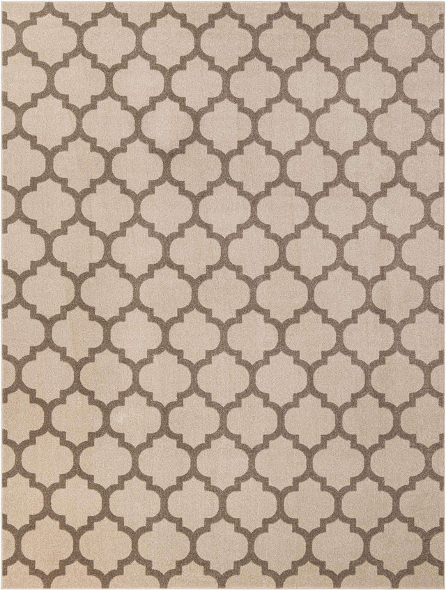 Beige and Light Brown 9' x 12' Trellis Rectangle Area Rug