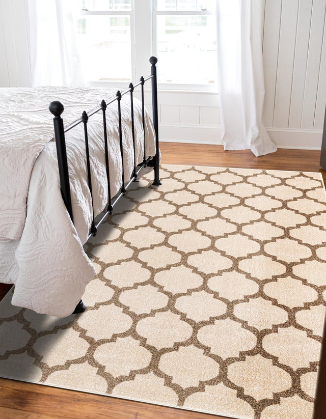 Beige and Light Brown 10' 6 x 16' 5 Trellis Rectangle Area Rug