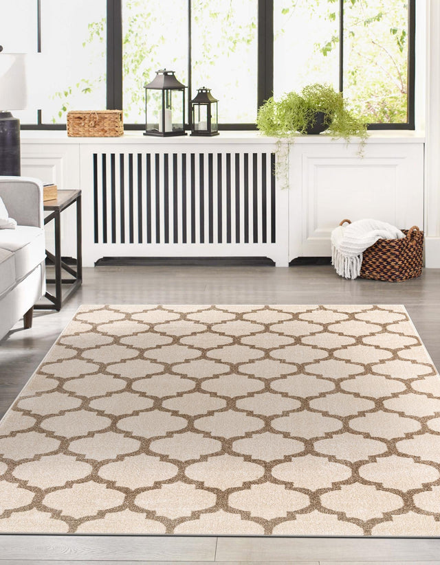Beige and Light Brown 3' 1 x 5' 3 Trellis Rectangle Area Rug