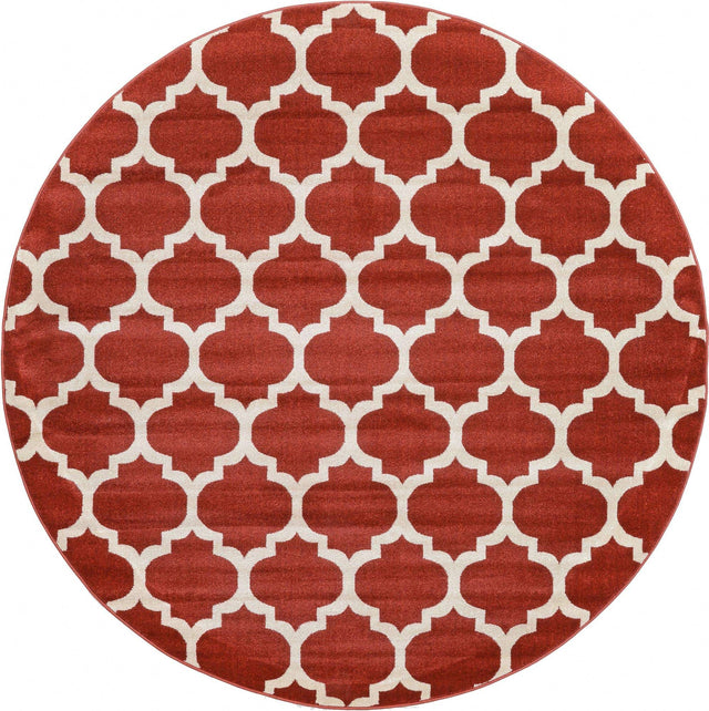Dark Terracotta 7' 10 x 7' 10 Trellis Round Area Rug