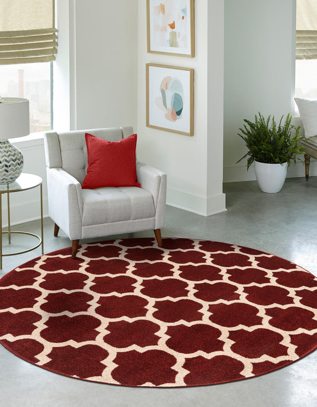 Dark Terracotta 6' 1 x 6' 1 Trellis Round Area Rug