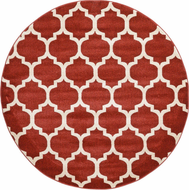 Dark Terracotta 6' 1 x 6' 1 Trellis Round Area Rug