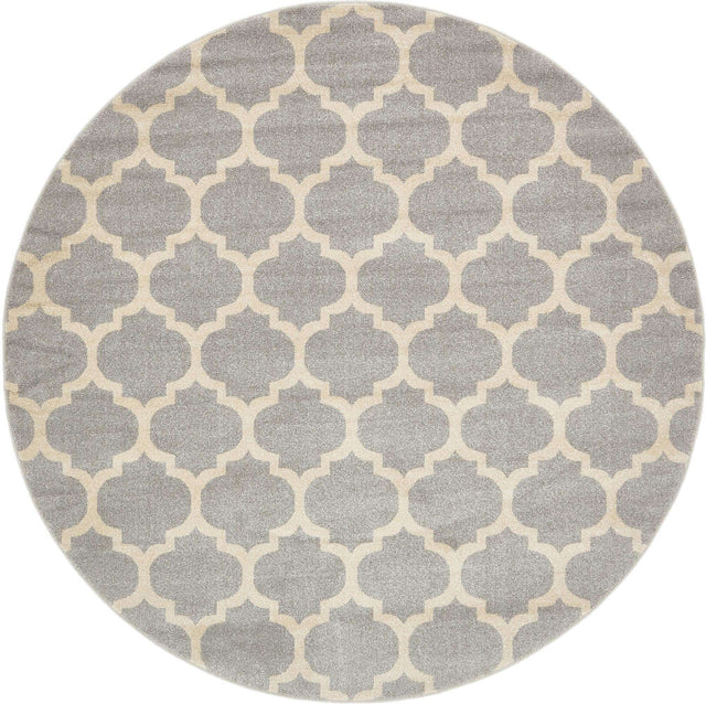 Light Gray 7' 10 x 7' 10 Trellis Round Area Rug
