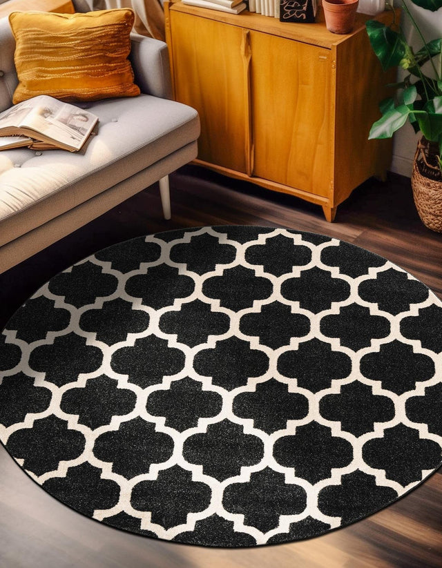 Black 3' 1 x 3' 1 Trellis Round Area Rug