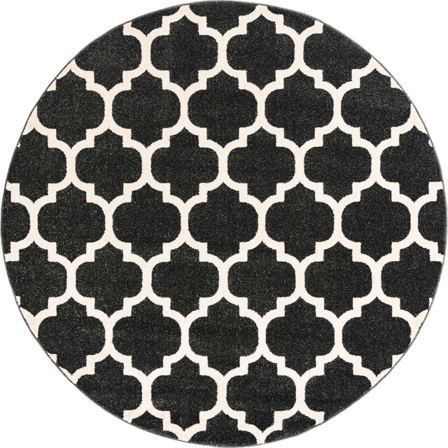 Black 6' 1 x 6' 1 Trellis Round Area Rug