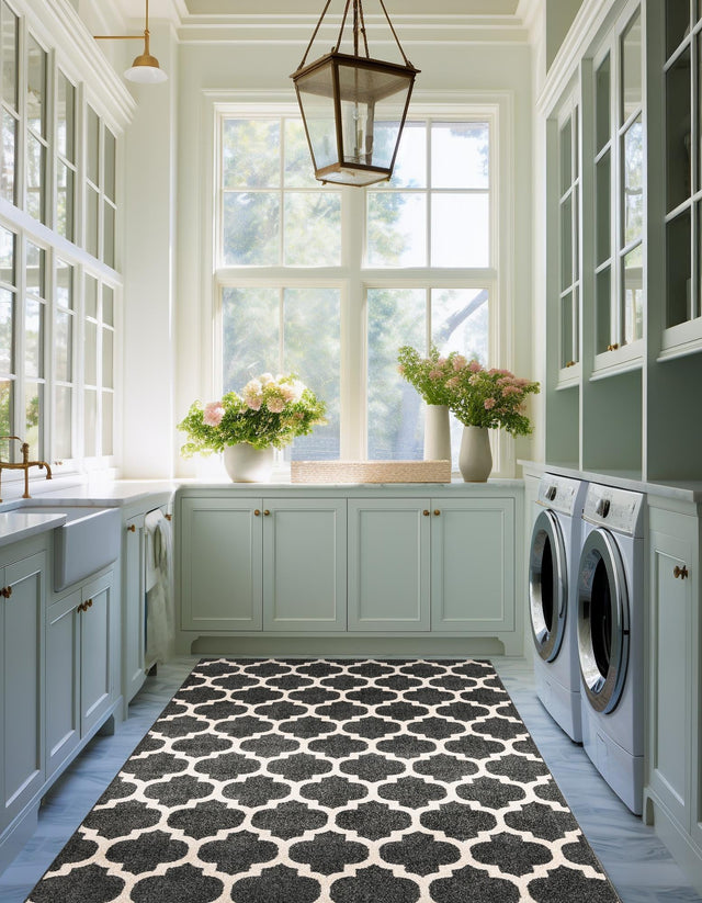 Black 9' x 12' Trellis Rectangle Area Rug