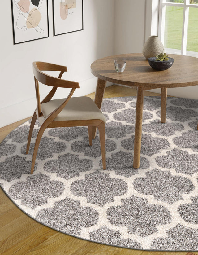 Dark Gray 6' 1 x 6' 1 Trellis Round Area Rug