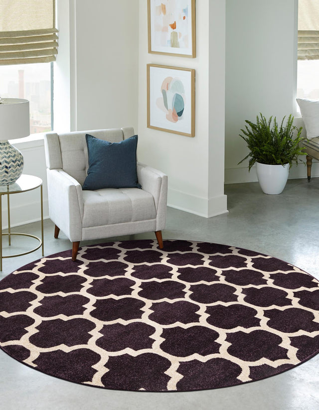 Purple 8' x 8' Trellis Round Area Rug