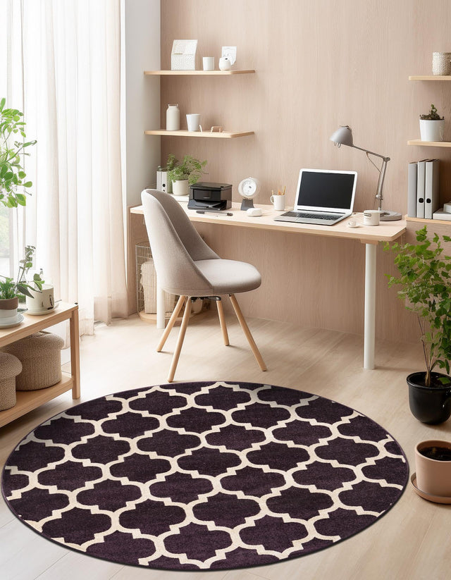 Purple 8' x 8' Trellis Round Area Rug