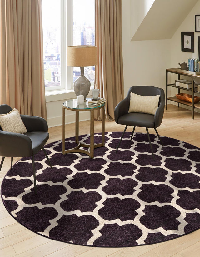 Purple 8' x 8' Trellis Round Area Rug