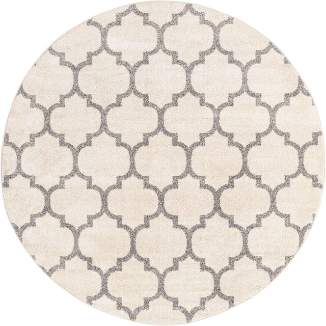 Beige and Gray 6' 1 x 6' 1 Trellis Round Area Rug