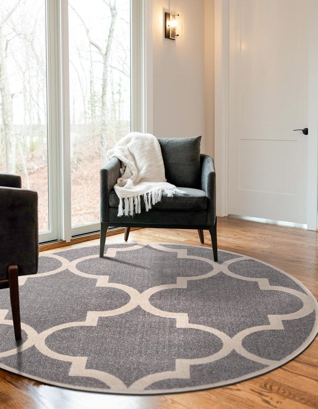 Gray 8' x 8' Trellis Round Area Rug