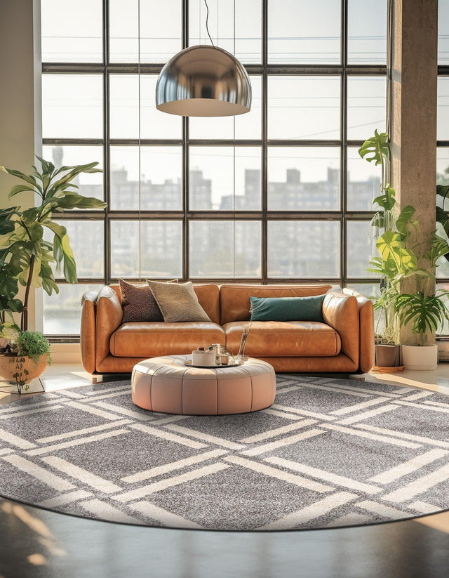 Gray 6' 1 x 6' 1 Trellis Round Area Rug