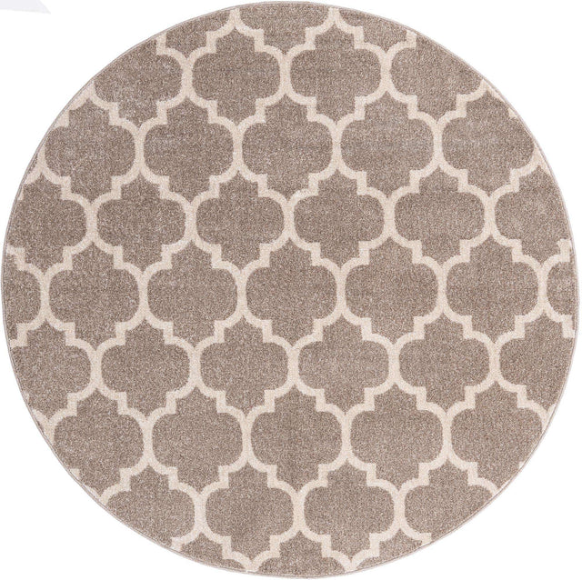 Light Brown 6' 1 x 6' 1 Trellis Round Area Rug