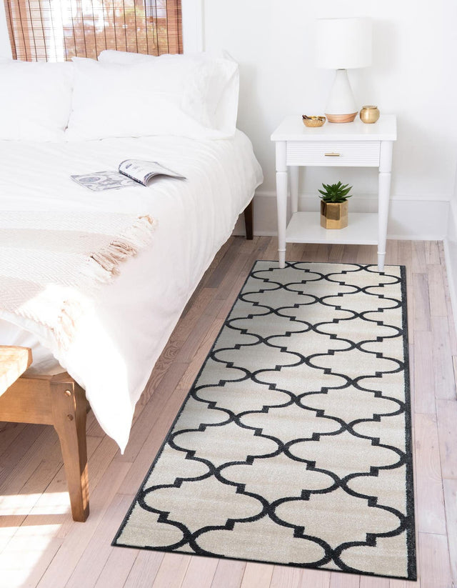 Beige and Black 2' 7 x 10' Trellis Runner Area Rug