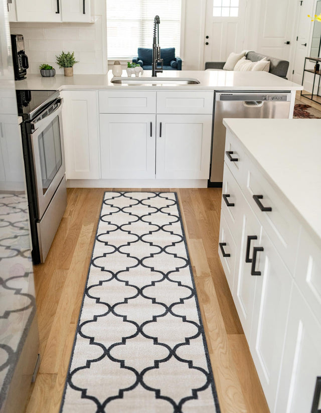 Beige and Black 2' 7 x 10' Trellis Runner Area Rug