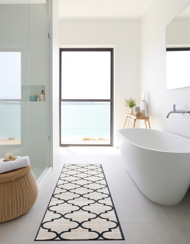 Beige and Black 2' 7 x 10' Trellis Runner Area Rug