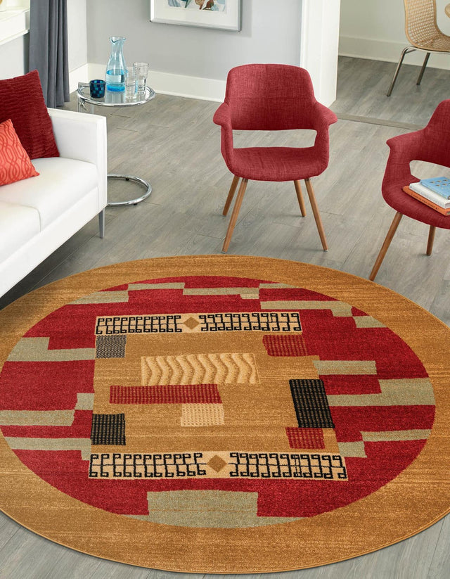 Rust Red 6' 1 x 6' 1 Fars Round Area Rug 100% Polypropylene Unique Traditional Carpet for Classical Living, Dining Room & Office Spaces for Sale at Rug Engine
