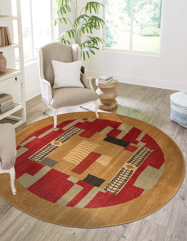 Rust Red 6' 1 x 6' 1 Fars Round Area Rug 100% Polypropylene Unique Traditional Carpet for Classical Living, Dining Room & Office Spaces for Sale at Rug Engine