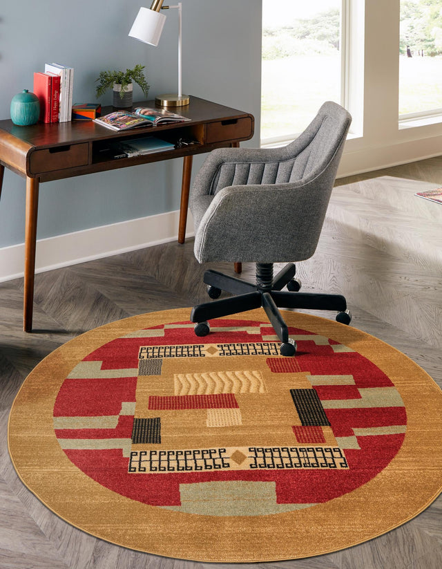 Rust Red 6' 1 x 6' 1 Fars Round Area Rug 100% Polypropylene Unique Traditional Carpet for Classical Living, Dining Room & Office Spaces for Sale at Rug Engine