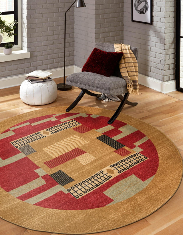 Rust Red 6' 1 x 6' 1 Fars Round Area Rug 100% Polypropylene Unique Traditional Carpet for Classical Living, Dining Room & Office Spaces for Sale at Rug Engine