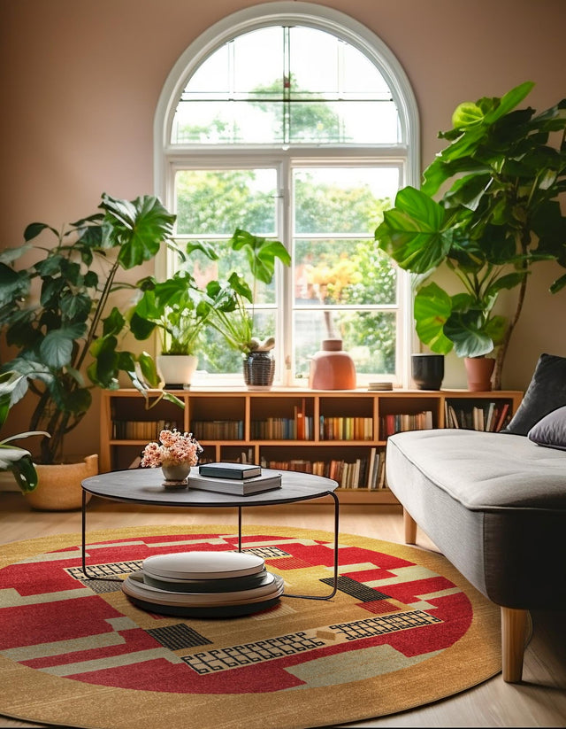 Rust Red 6' 1 x 6' 1 Fars Round Area Rug 100% Polypropylene Unique Traditional Carpet for Classical Living, Dining Room & Office Spaces for Sale at Rug Engine