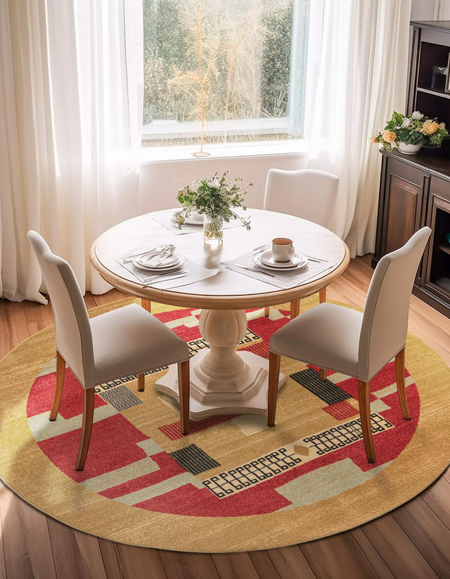 Rust Red 6' 1 x 6' 1 Fars Round Area Rug 100% Polypropylene Unique Traditional Carpet for Classical Living, Dining Room & Office Spaces for Sale at Rug Engine