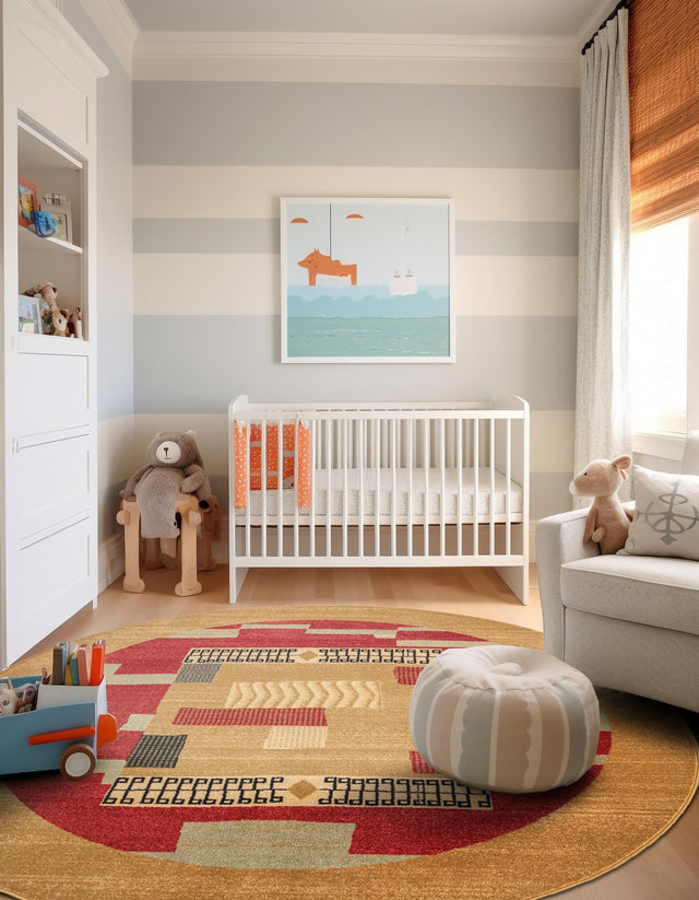 Rust Red 6' 1 x 6' 1 Fars Round Area Rug 100% Polypropylene Unique Traditional Carpet for Classical Living, Dining Room & Office Spaces for Sale at Rug Engine