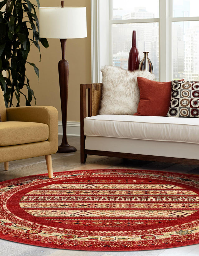 Rust Red 8' x 8' Fars Round Area Rug 100% Polypropylene Unique Traditional Carpet for Classical Living, Dining Room & Office Spaces for Sale at Rug Engine