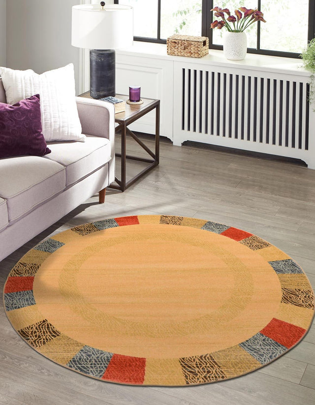 Beige 8' x 8' Fars Round Area Rug 100% Polypropylene Unique Traditional Carpet for Classical Living, Dining Room & Office Spaces for Sale at Rug Engine