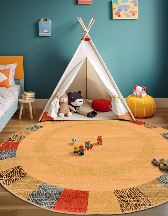 Beige 8' x 8' Fars Round Area Rug 100% Polypropylene Unique Traditional Carpet for Classical Living, Dining Room & Office Spaces for Sale at Rug Engine