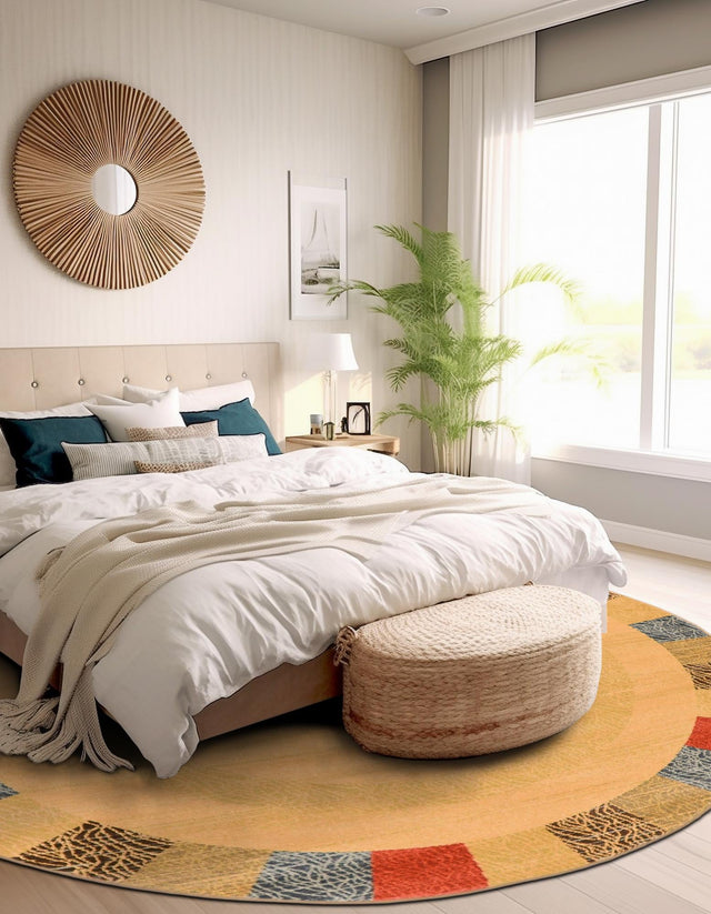 Beige 8' x 8' Fars Round Area Rug 100% Polypropylene Unique Traditional Carpet for Classical Living, Dining Room & Office Spaces for Sale at Rug Engine