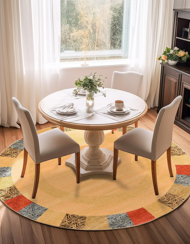 Beige 6' 1 x 6' 1 Fars Round Area Rug 100% Polypropylene Unique Traditional Carpet for Classical Living, Dining Room & Office Spaces for Sale at Rug Engine